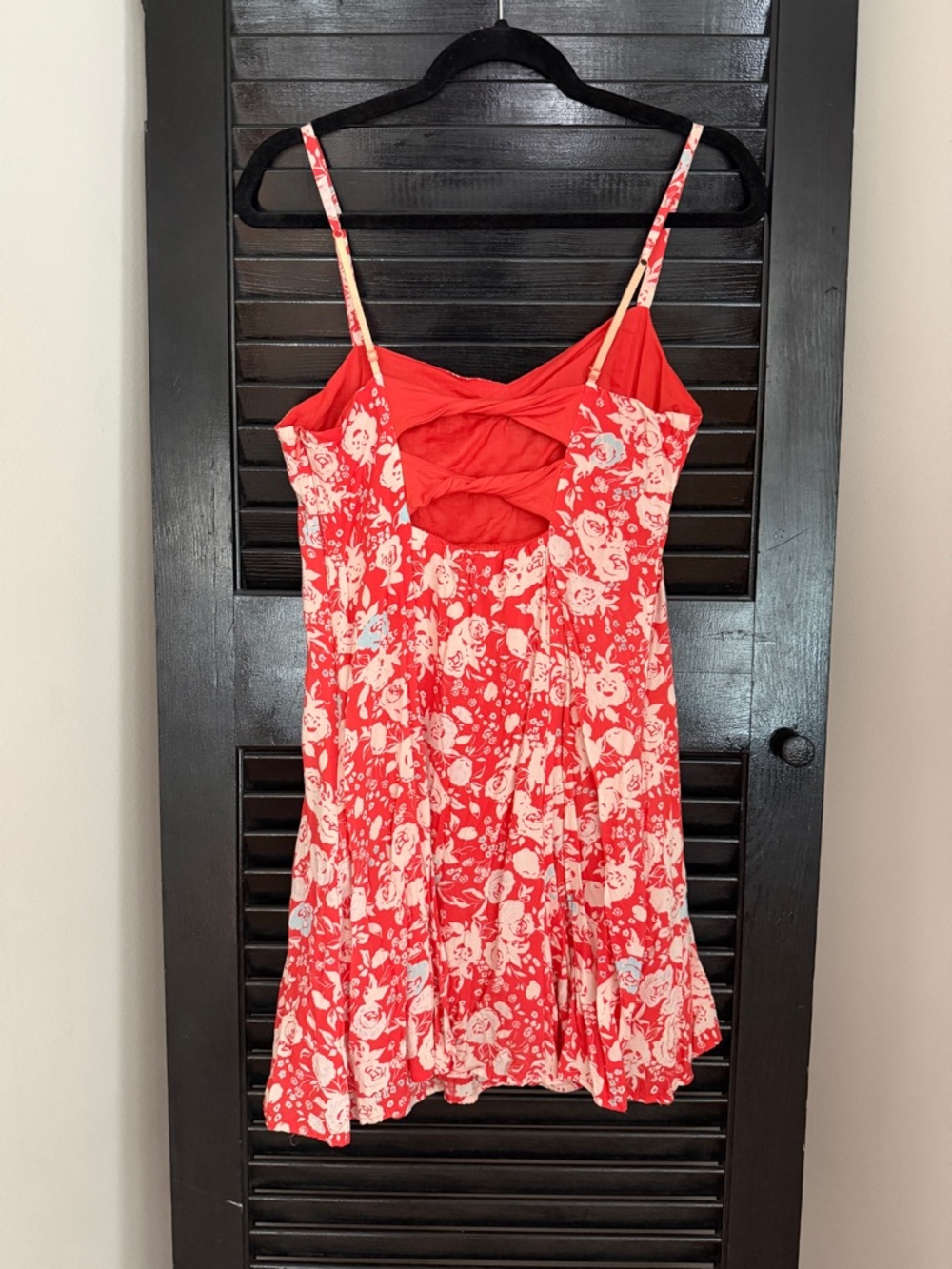 Free People Red Floral Twist Back Mini Dress Size 10 - Picture 4 of 11